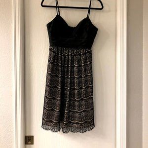 Max & Cleo Black Cocktail Dress w/ Lace Overlay